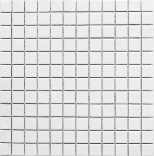 Mosaik Quadrat uni weiß glänzend Keramik Mosaik, Mosaikstein Format: 23x23x6 mm, Bogengröße: 300x300 mm, 1 Bogen/Matte von Mosaik-Netzwerk