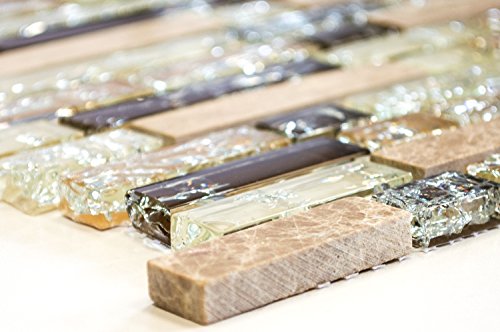 Mosaik Verbund Crystal/Stein mix emperador hell Glasmosaik Transluzent Transparent 3D, Mosaikstein Format: 15x23/48/73x8 mm, Bogengröße: 298x305 mm, 1 Bogen/Matte von conwire