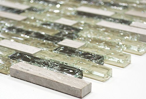 Mosaik Verbund Crystal/Stein mix graugrün Glasmosaik Transluzent Transparent 3D, Mosaikstein Format: 15x23/48/73x8 mm, Bogengröße: 60 x 100 mm, 1 Handmuster ca. 6x10 cm von Mosaik-Netzwerk