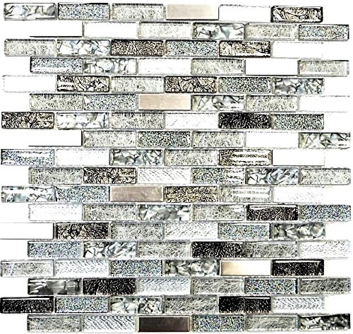 Mosaikfliese Edelstahl silber grau schwarz Verbund Glasmosaik für WAND BAD WC DUSCHE KÜCHE FLIESENSPIEGEL THEKENVERKLEIDUNG BADEWANNENVERKLEIDUNG Mosaikmatte Mosaikplatte von conwire