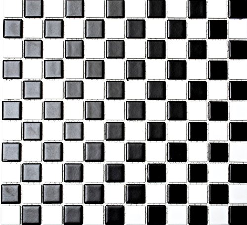 Mosaikfliese Keramik Schachbrett schwarz weiß matt Fliesenspiegel MOS18-0305/10 Mosaikmatten von Mosaik-Netzwerk