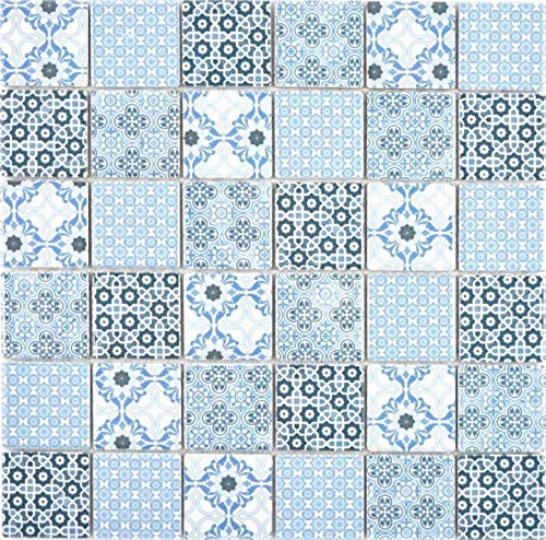 Mosaikfliese Keramik blau retro vintage viktorianisch ornament WC Wandverkleidung Küchenrückwand Küchenfliese Wandfliese Küche von conwire