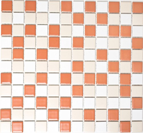 Mosaikfliese Keramik weiß creme terracotta matt Fliesenspiegel Küche MOS18-1311/10 Mosaikmatten von Mosaik-Netzwerk