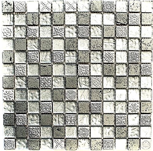 Mosaikfliese Quadrat Glasmosaik Transparent Crystal/Resin mix silber Struktur I 1 Bogen von conwire