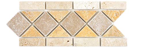 Naturstein Mosaik Bordüre Travertin beige gelb walnuss für WAND BAD WC KÜCHE VERBLENDER | 10 Stück von conwire