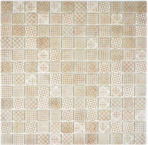 Retro Vintage Mosaik Fliese ECO Recycling GLAS ECO beige patchwork für WAND BAD WC DUSCHE KÜCHE FLIESENSPIEGEL THEKENVERKLEIDUNG BADEWANNENVERKLEIDUNG Mosaikmatte Mosaikplatte von conwire