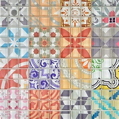 Retro Vintage Mosaik Fliese Glasmosaik Crystal Design bunt für WAND BAD WC DUSCHE KÜCHE FLIESENSPIEGEL THEKENVERKLEIDUNG BADEWANNENVERKLEIDUNG Mosaikmatte Mosaikplatte von conwire