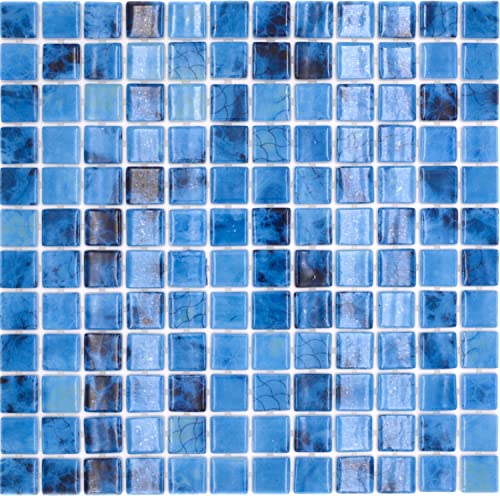 Schwimmbadmosaik Poolmosaik Recycling Glasmosaik blau glänzend Wand Boden Küche Bad Dusche - 1 Matte von conwire