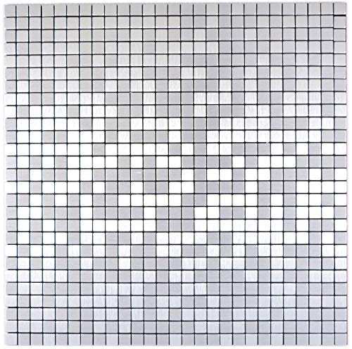 Selbstklebende Mosaikmatte Quadrat Alu Silver Brushed für WAND KÜCHE Fliesenspiegel Thekenverkleidung Wandverblender von conwire