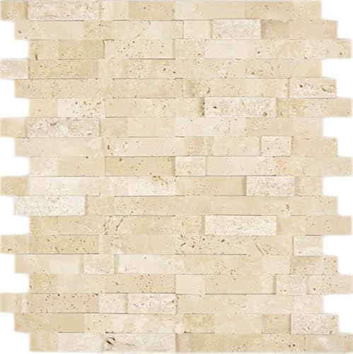 Selbstklebende Mosaikmatte Verbund Naturstein Travertine beige für WAND KÜCHE Fliesenspiegel Thekenverkleidung Wandverblender von conwire