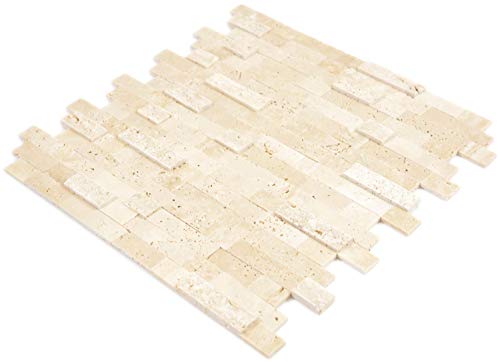 Selbstklebende Mosaikmatte Verbund Naturstein Travertine beige für WAND KÜCHE Fliesenspiegel Thekenverkleidung Wandverblender von conwire