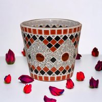 Mosaik Windlicht Rot Schwarz Silber 11 cm Hoch - Handgemacht Teelichthalter Kerzenhalter Utensilo Übertopf Weihnachtsdeko Mosaik Windlicht Rot Schwarz Silber 11 cm Hoch - Handgemacht Teelichthalter Kerzenhalter Utensilo Übertopf Weihnachtsdeko von Mosaikkasten