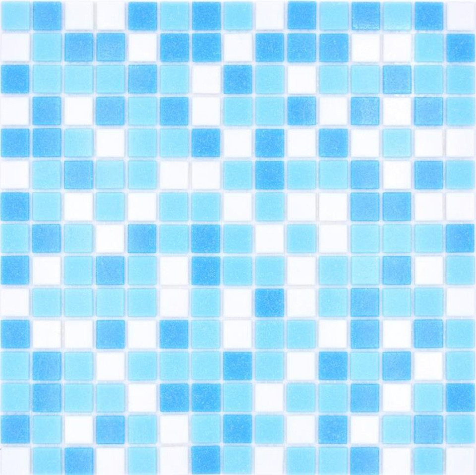 Mosani Bodenfliese Glasmosaik Mosaikfliesen mix weiß7blau glänzend / 10 Mosaikmatten von Mosani