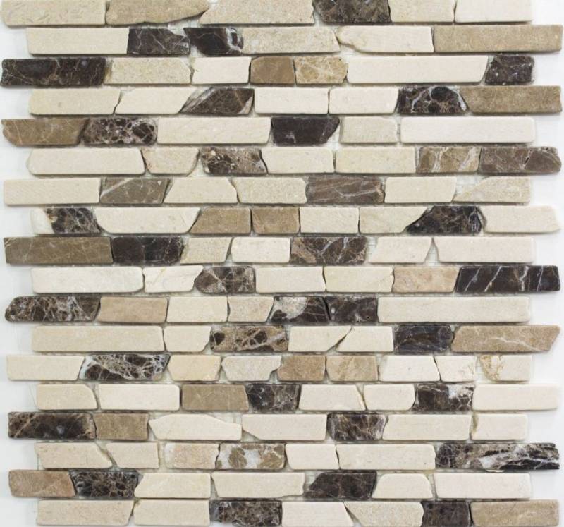 Mosani Bodenfliese Mosaik Marmor Naturstein beige braun creme Brick Castanao Wand Küche von Mosani