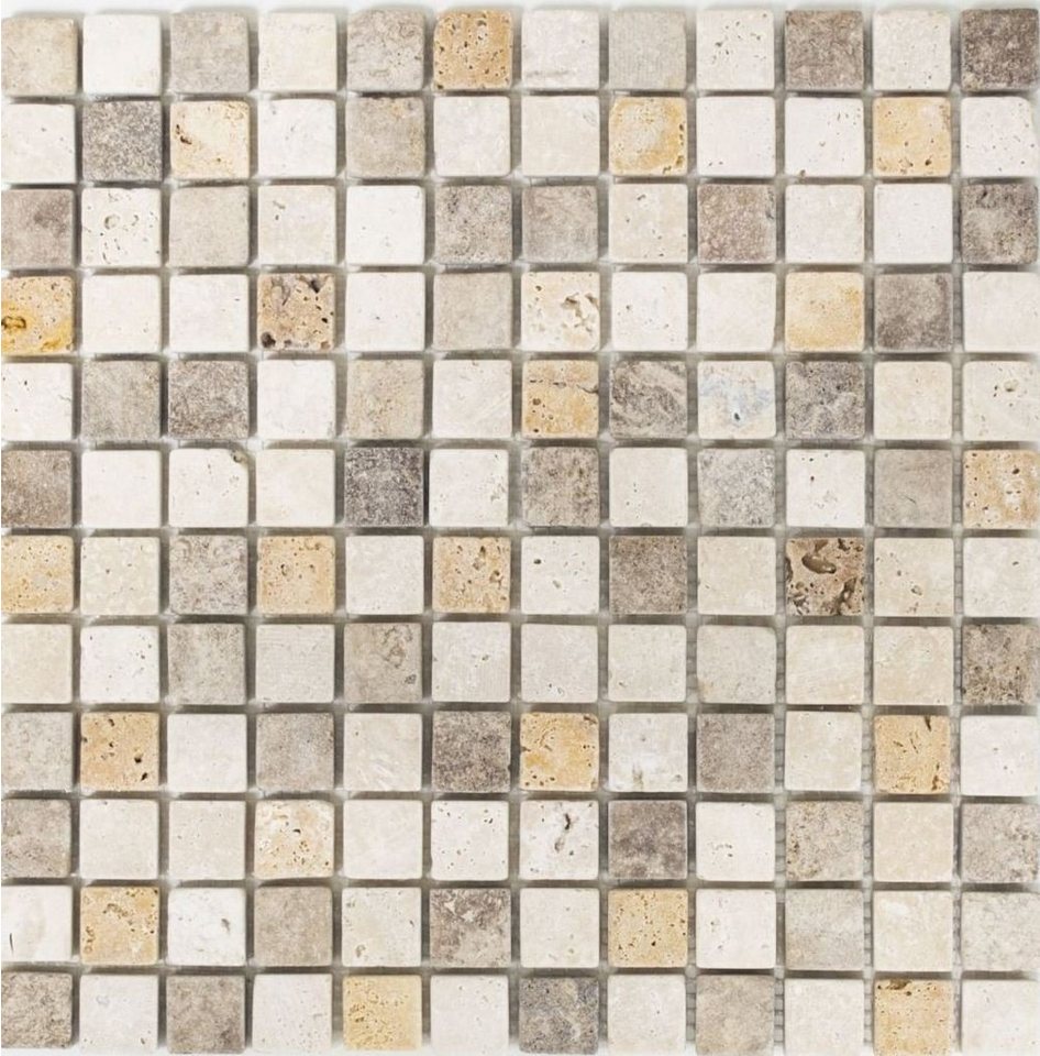 Mosani Bodenfliese Travertinmosaik Mosaikfliesen mix beige braun matt / 10 Mosaikmatten von Mosani