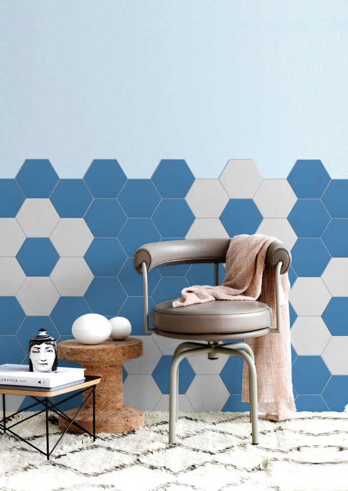 Mosani Fliesenaufkleber 10 Stück Selbstklebende Wandfliesen Hexagon Vinyl Fliesen 0,2m² blau (Set, 10-teilig), Spritzwasserbereich geeignet, Küchenrückwand Spritzschutz von Mosani