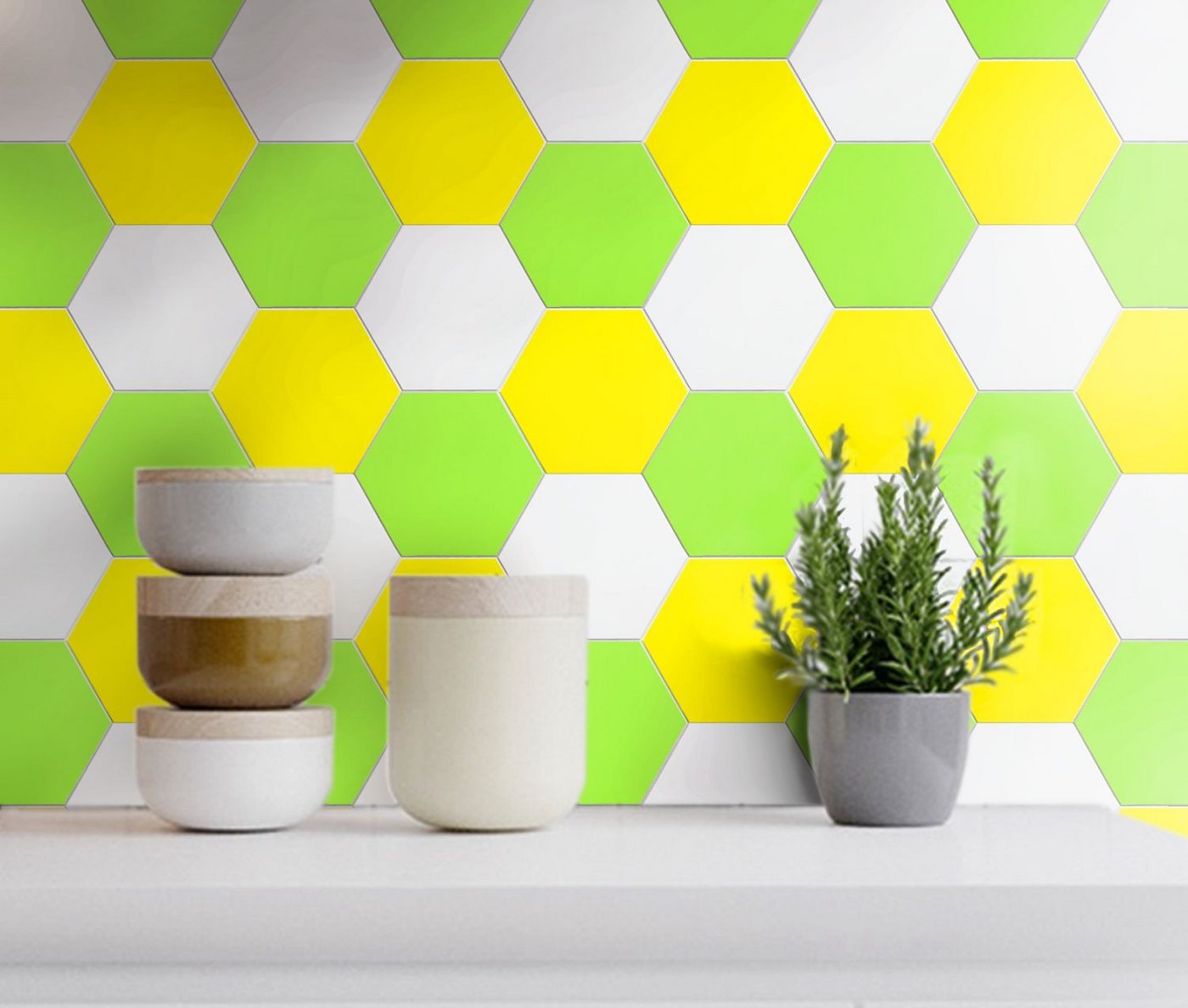 Mosani Fliesenaufkleber 10 Stück Selbstklebende Wandfliesen Hexagon Vinyl Fliesen 0,2m² grün (10-teilig, Set), Spritzwasserbereich geeignet, Küchenrückwand Spritzschutz von Mosani