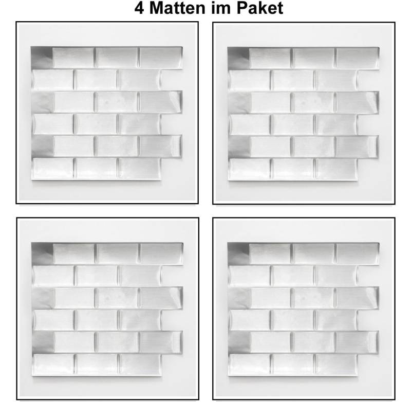 Mosani Fliesenaufkleber 4 Stück selbstklebende Metro Vinyl Fliesen Dekor Klebefolie (Set, 4-teilig), Spritzwasserbereich geeignet, Küchenrückwand Spritzschutz von Mosani