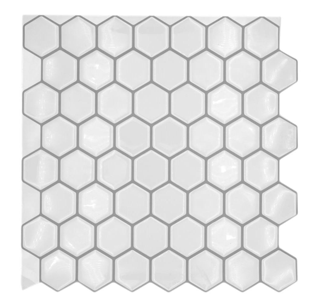 Mosani Fliesenaufkleber Selbstklebemosaik Hexagon weiß Vinyl Wandtattoo Wanddekor, Klebefliesen von Mosani