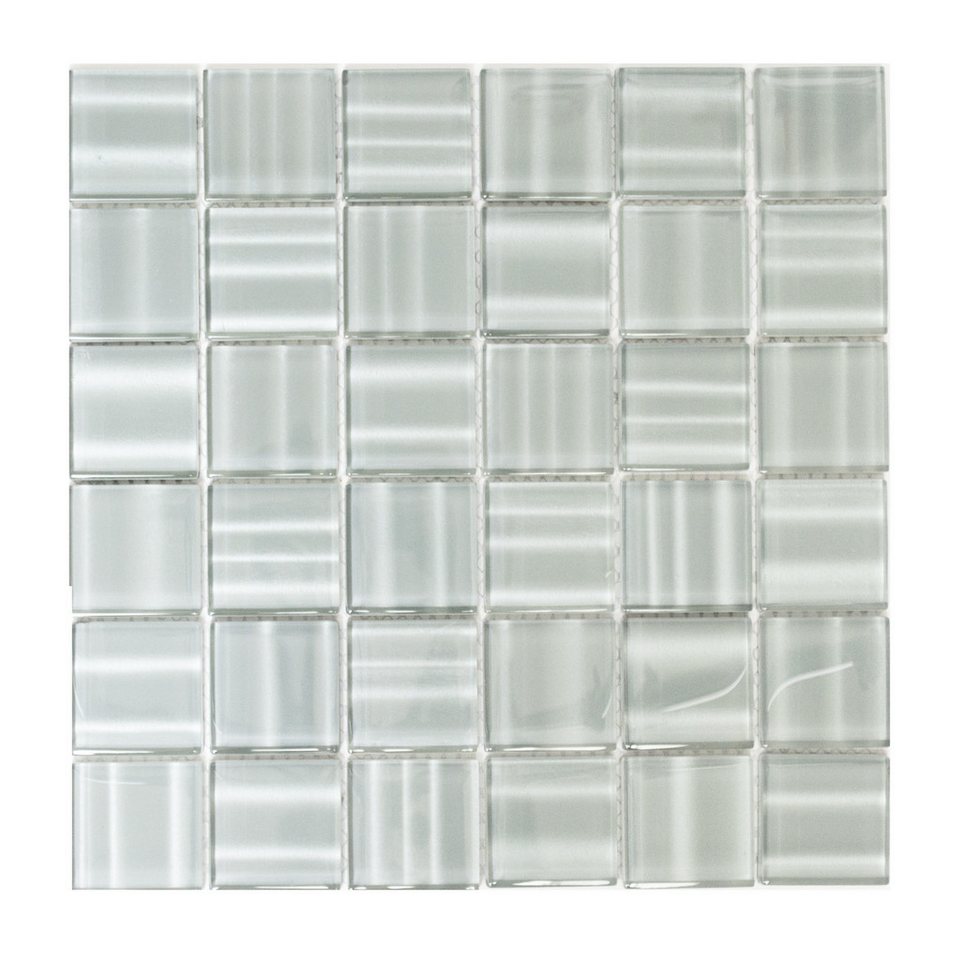 Mosani Glas Mosaikfliesen Glasmosaik Crystal Mosaikfliesen grau glänzend / 10 Matten, 29.8x29.8, Grau von Mosani