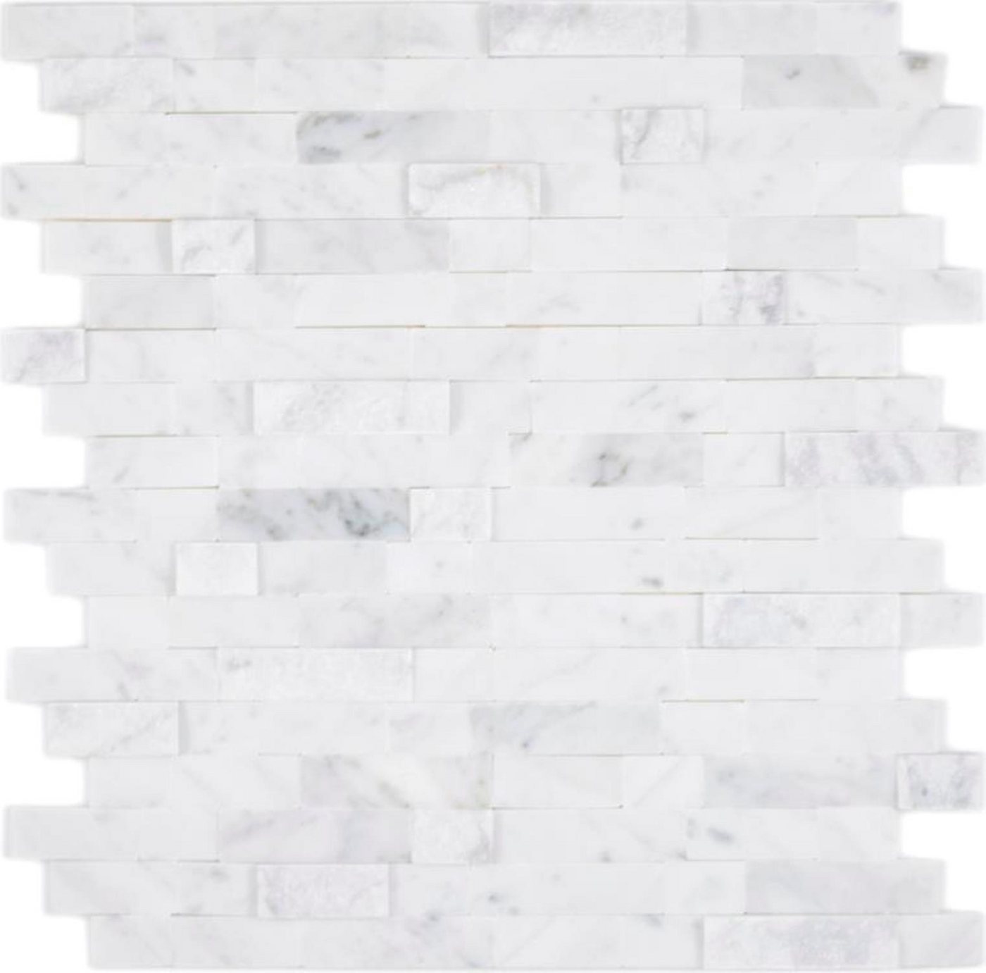 Mosani Mosaikfliesen 10 Stk. Marmor Naturstein 3D Wandfliesen Carrara Selbstklebend weiß, Spritzwasserbereich geeignet von Mosani