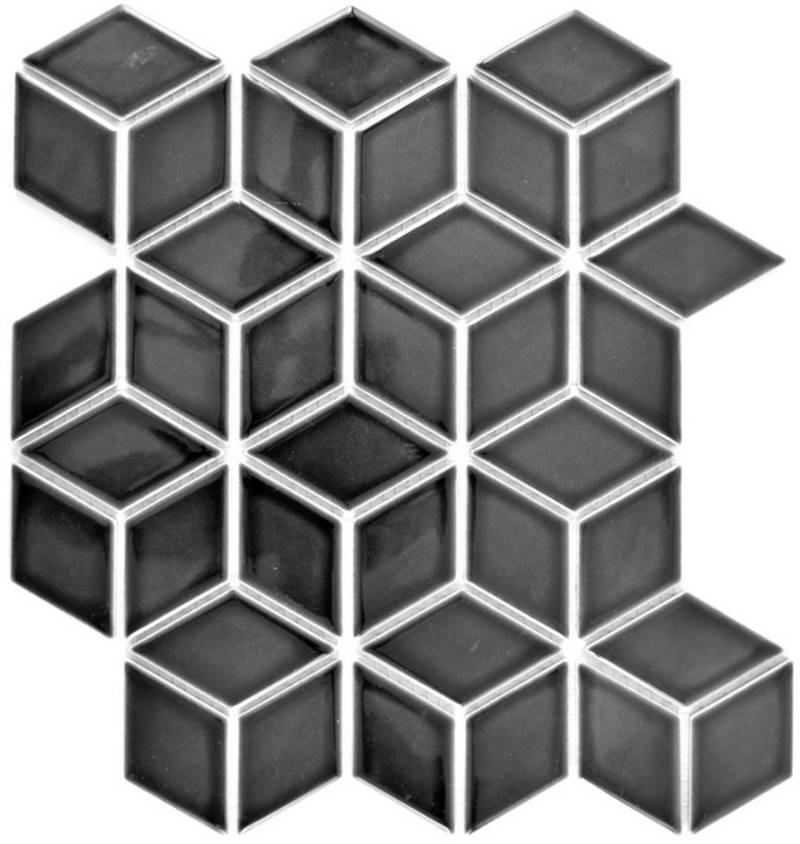 Mosani Mosaikfliesen Diamant Keramikmosaik Mosaikfliesen schwarz glänzend / 10 Matten von Mosani