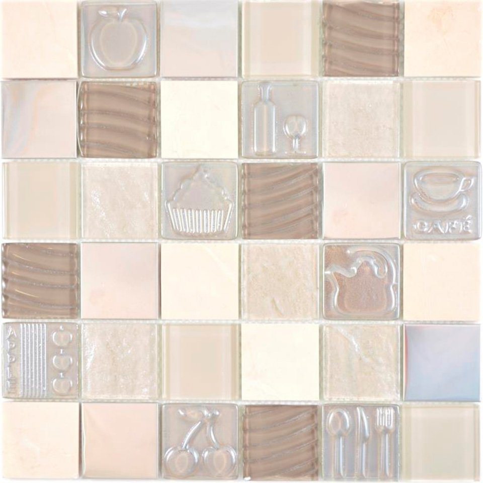 Mosani Mosaikfliesen Glas Naturstein Edelstahl Mosaikfliesen beige glänzend / 10 Matten von Mosani