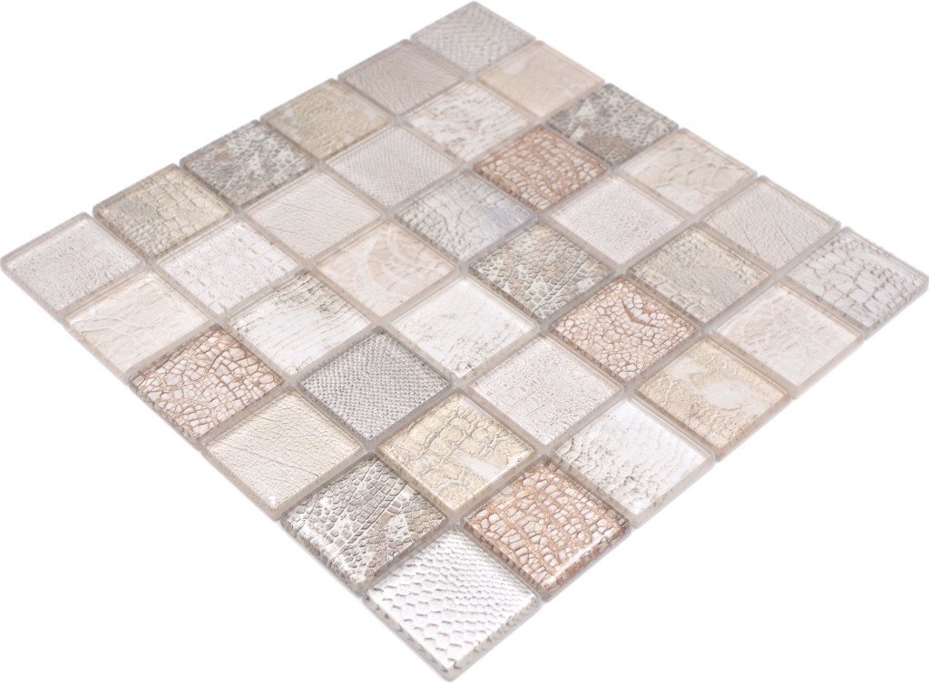 Mosani Mosaikfliesen Glasmosaik Crystal Mosaikfliesen beige glänzend / 10 Mosaikmatten von Mosani