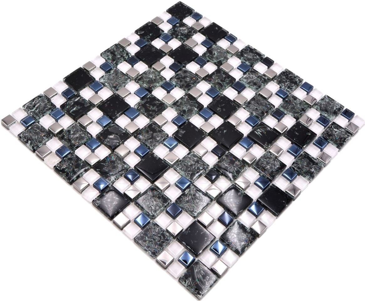 Mosani Mosaikfliesen Glasmosaik Crystal Mosaikfliesen schwarz silber glänzend / 10 Matten von Mosani