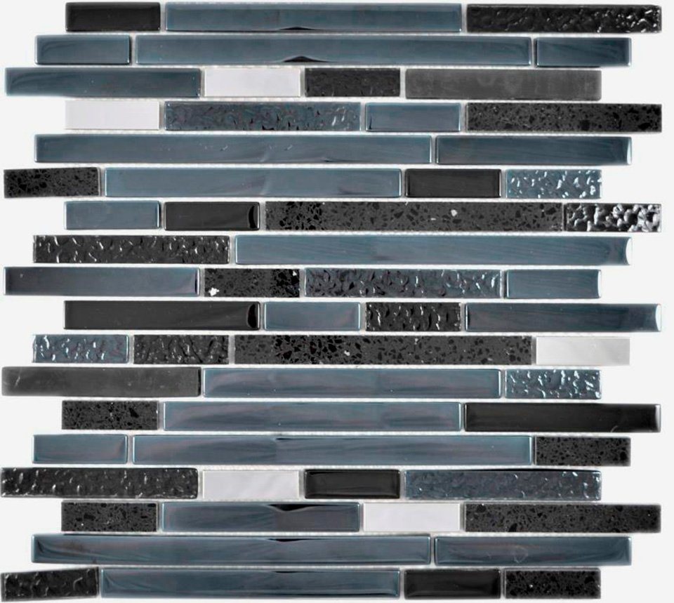 Mosani Mosaikfliesen Glasmosaik Komposit Edelstahl Mosaik schwarz glänzend / 10 Matten von Mosani