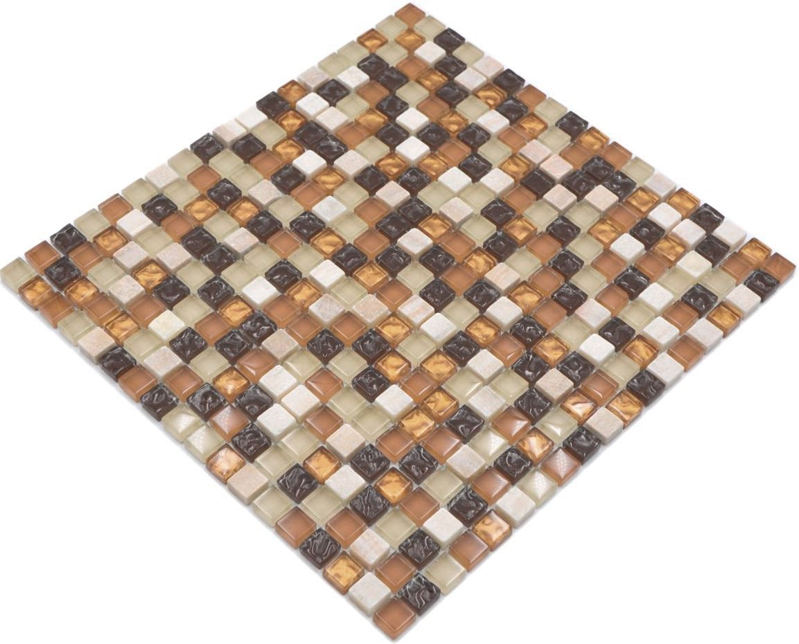 Mosani Mosaikfliesen Glasmosaik Naturstein Mosaik beige braun / 10 Matten von Mosani