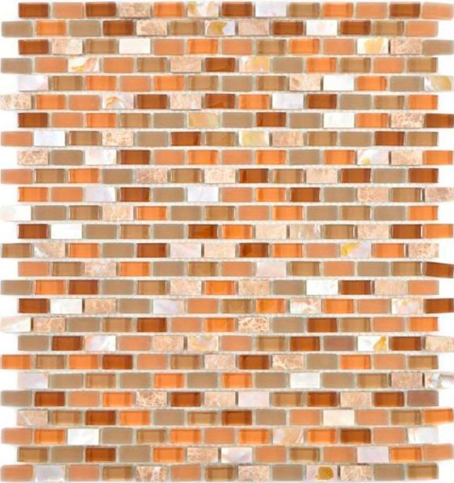 Mosani Mosaikfliesen Glasmosaik Naturstein Mosaik beige glänzend / 10 Matten von Mosani