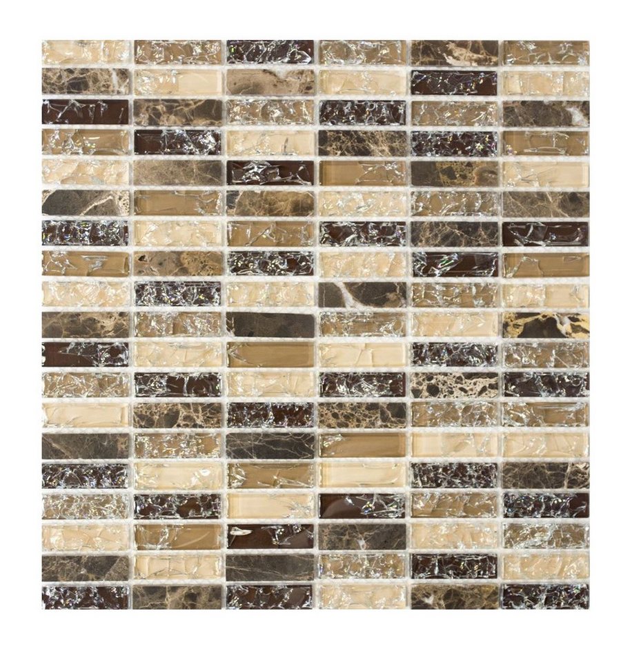 Mosani Mosaikfliesen Glasmosaik Naturstein Mosaik dunkelbeige glänzend / 10 Matten von Mosani