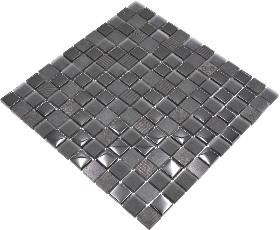 Mosani Mosaikfliesen Glasmosaik Naturstein Mosaik dunkelgrau schwarz matt / 10 Matten von Mosani