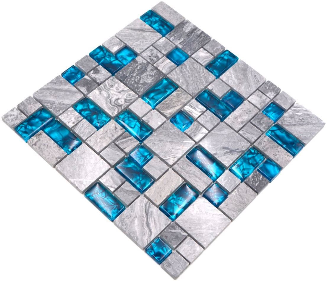 Mosani Mosaikfliesen Glasmosaik Naturstein Mosaik grau glänzend / 10 Matten von Mosani
