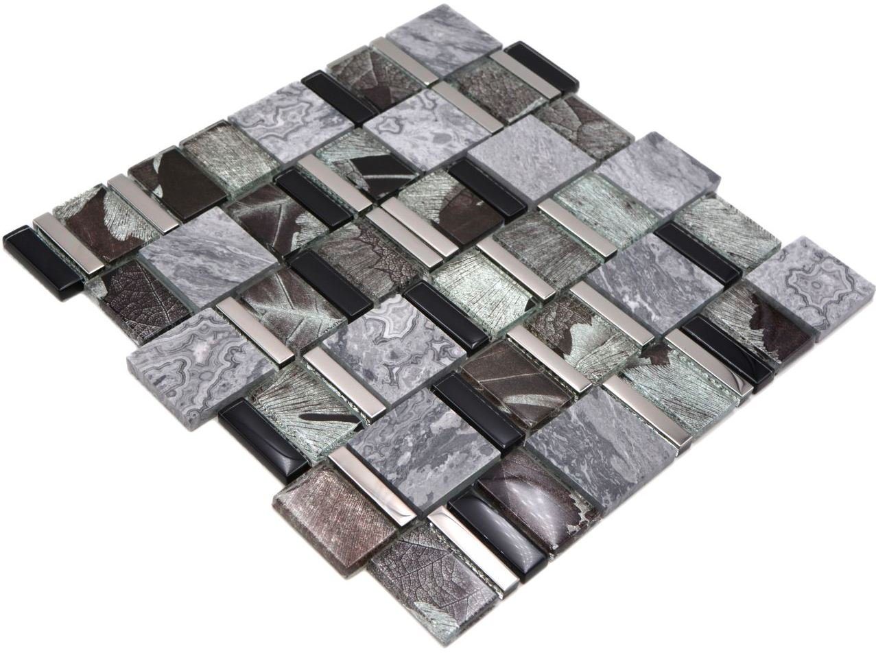 Mosani Mosaikfliesen Glasmosaik Naturstein Mosaik grau schwarz glänzend / 10 Matten von Mosani