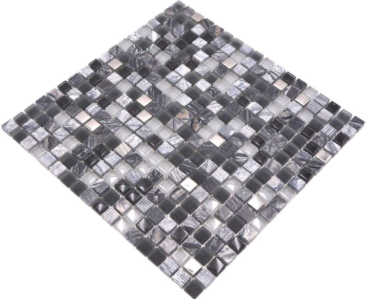 Mosani Mosaikfliesen Glasmosaik Naturstein Mosaik grau schwarz matt / 10 Matten von Mosani
