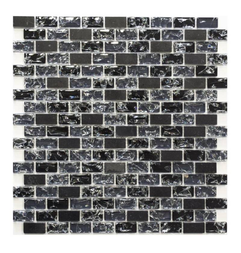 Mosani Mosaikfliesen Glasmosaik Naturstein Mosaik schwarz glänzend / 10 Matten von Mosani