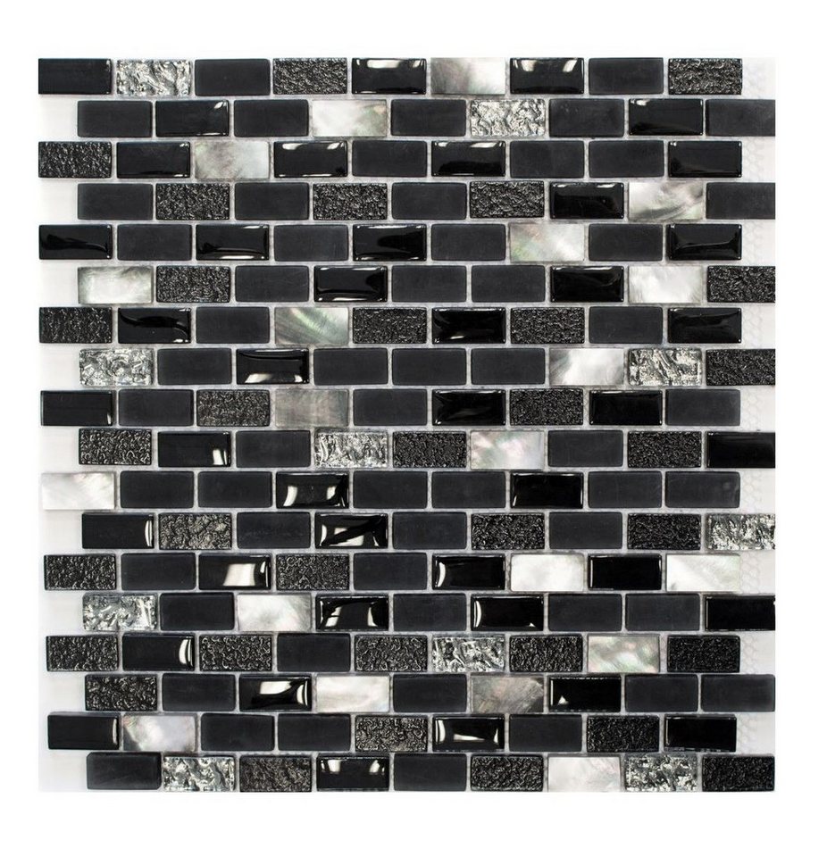 Mosani Mosaikfliesen Glasmosaik Naturstein Muschel Mosaik schwarz / 10 Matten von Mosani