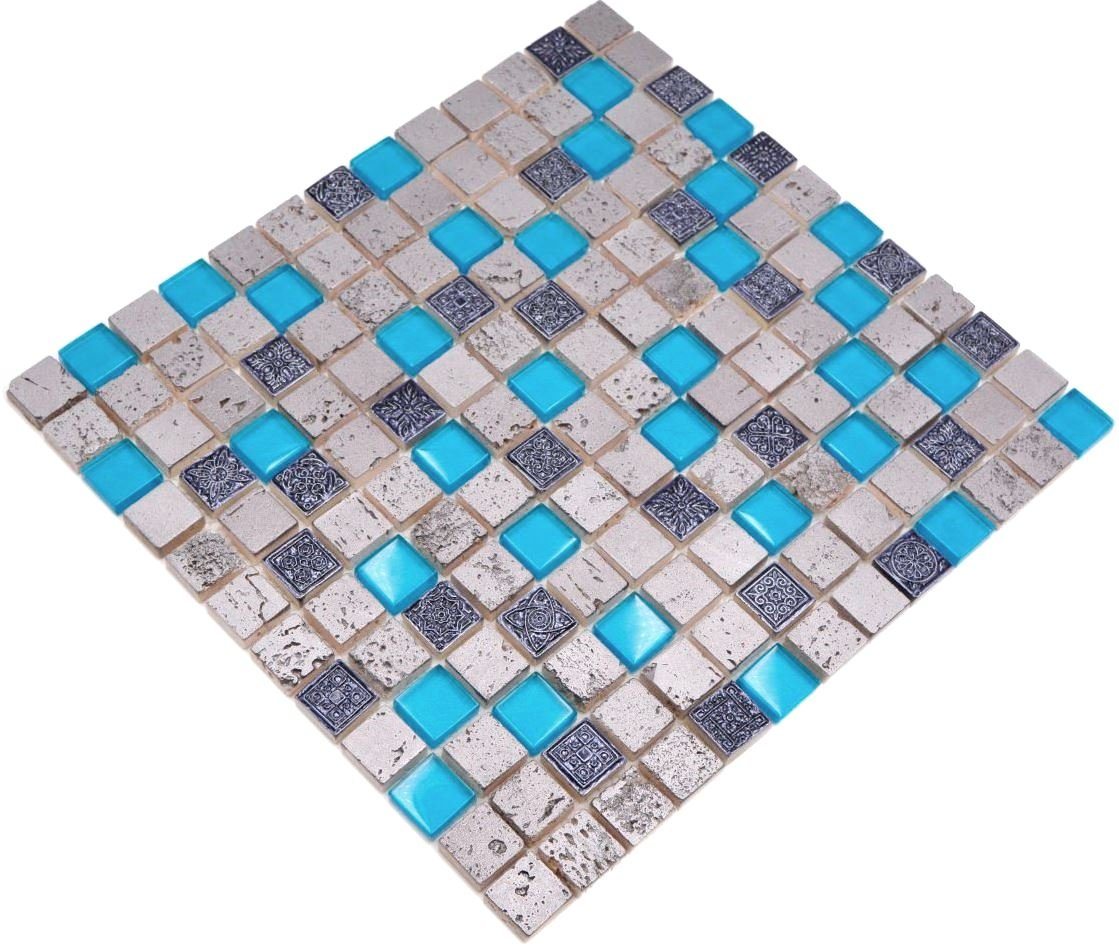 Mosani Mosaikfliesen Glasmosaik Resin Mosaik blaugrau glänzend / 10 Matten von Mosani