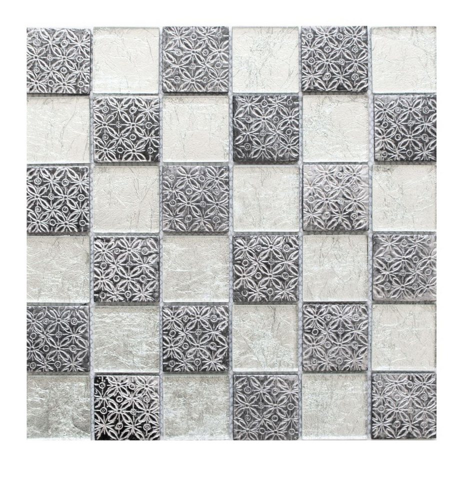 Mosani Mosaikfliesen Glasmosaik Resin Mosaik silber glänzend / 10 Matten von Mosani