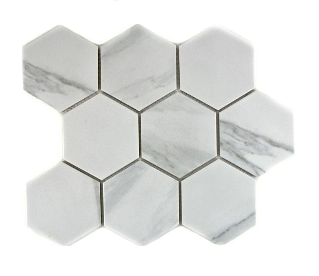 Mosani Bodenfliese Mosaik Fliesen Keramik Hexagon Carrara weiß Duschwand Duschboden, Set, 10-teilig, klassisch zeitloser Einrichtungsstil von Mosani