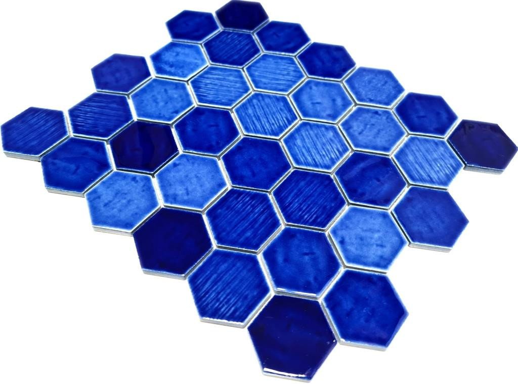 Mosani Mosaikfliesen Keramikmosaik Mosaikfliesen blau glänzend / 10 Mosaikmatten von Mosani