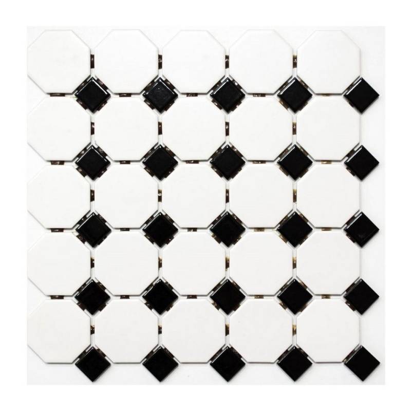 Mosani Mosaikfliesen Keramikmosaik Mosaikfliesen weiß mit schwarz matt / 10 Matten von Mosani