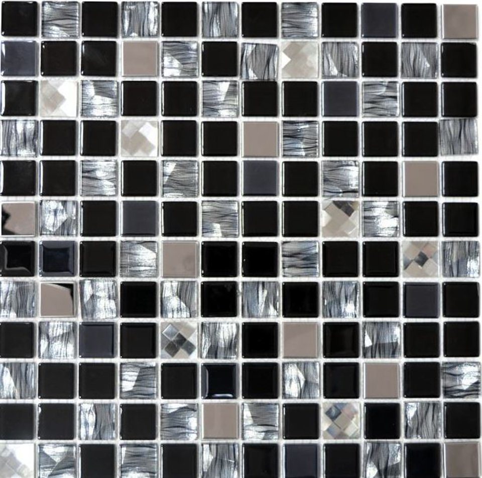 Mosani Mosaikfliesen Mosaik Fliesen Edelstahl Glasmosaik anthrazit silber schwarz von Mosani