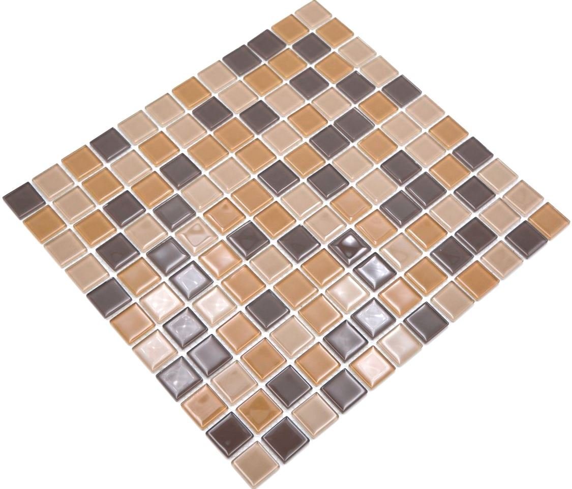 Mosani Mosaikfliesen Mosaik Fliesen Glasmosaik beige braun coffee BAD WC Küche WAND von Mosani