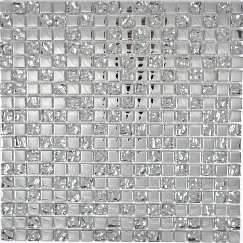 Mosani Mosaikfliesen Mosaikfliese Glasmosaik electroplated Silber Glas BAD WC Küche von Mosani