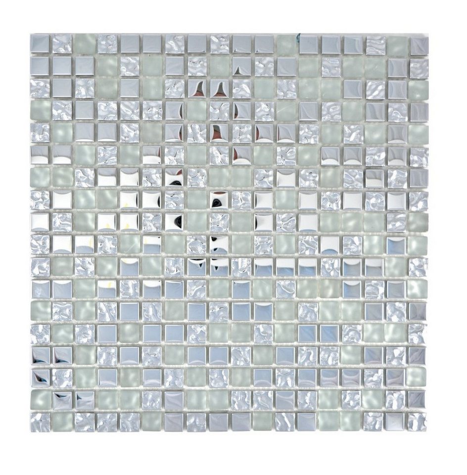 Mosani Mosaikfliesen Mosaikfliese Glasmosaik electroplated Silber Glas matt gefrostet von Mosani