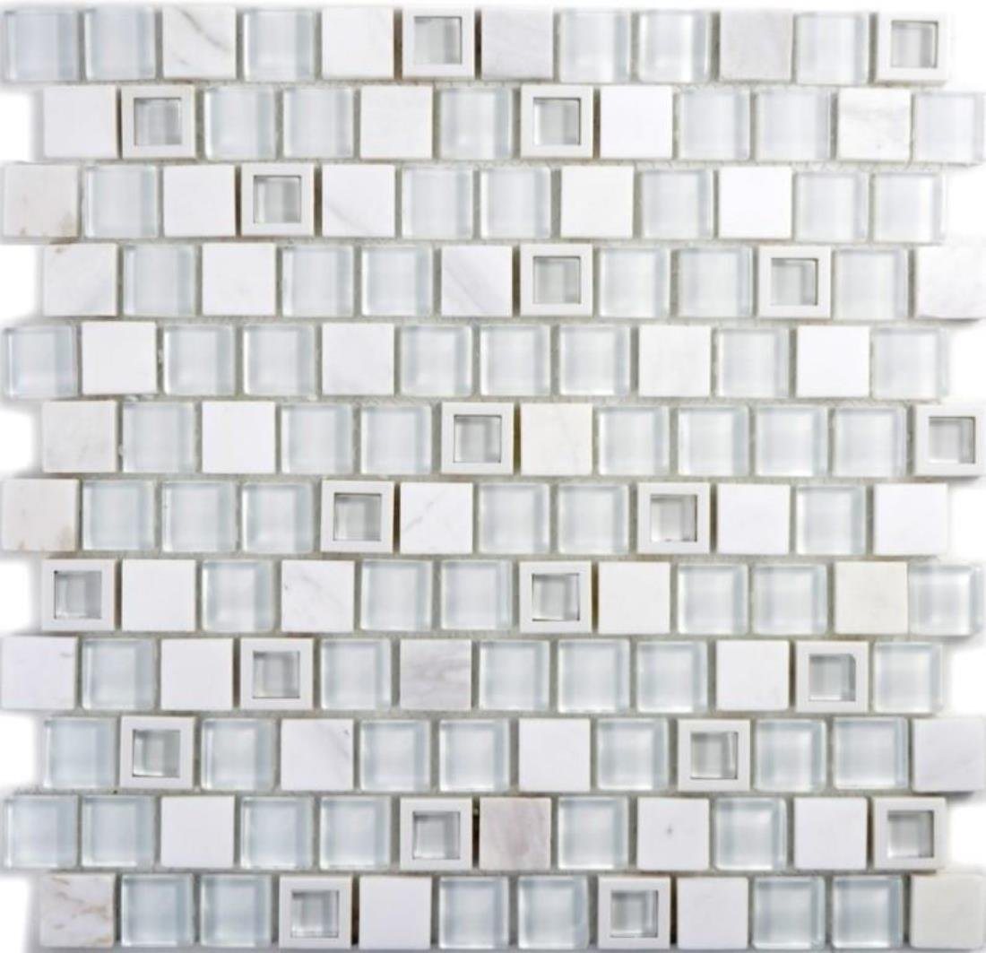 Mosani Mosaikfliesen Naturstein Glasmosaik Marmor Kunststoff Fliesenspiegel Küchenrückwand, weiße Wandfliesen von Mosani