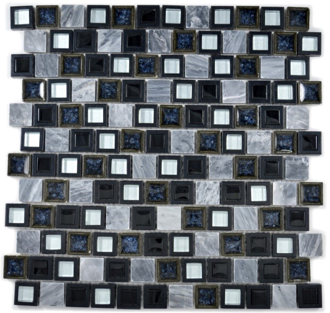 Mosani Mosaikfliesen Naturstein Glasmosaik Marmor Kunststoff grau schwarz, Dekorative Wandverkleidung von Mosani